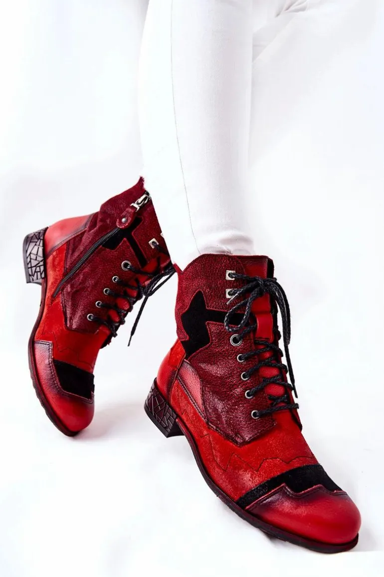 Botki Damskie Skórzane Ocieplane Maciejka Czerwone 04625-08