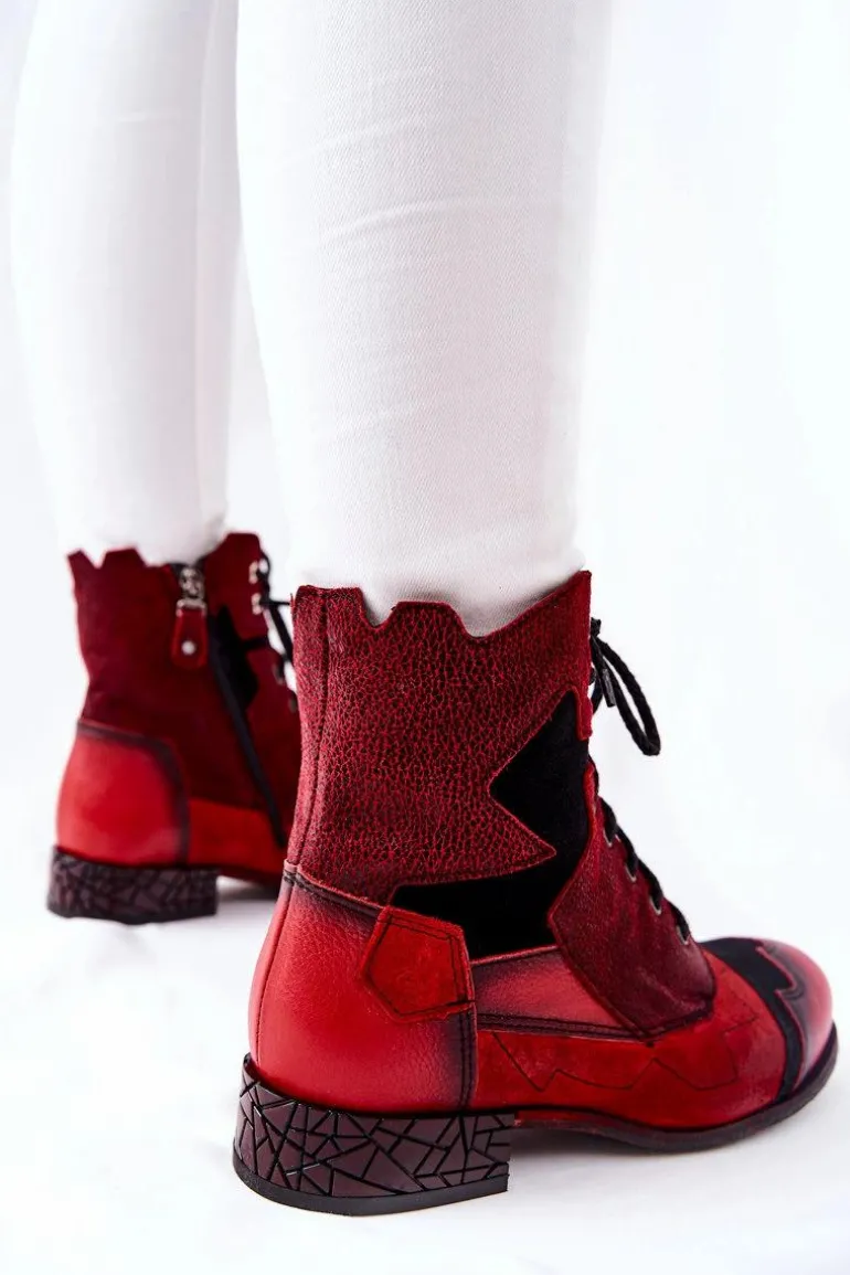 Botki Damskie Skórzane Ocieplane Maciejka Czerwone 04625-08