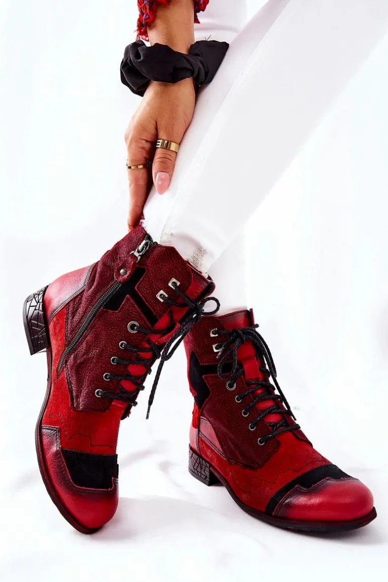 Botki Damskie Skórzane Ocieplane Maciejka Czerwone 04625-08