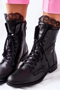 Botki Damskie Skórzane Ocieplane Nicole Czarne 2193