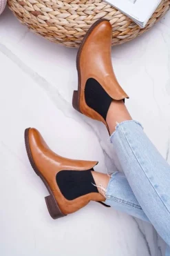 Botki Damskie Skórzane Sztyblety Maciejka Camel 04359