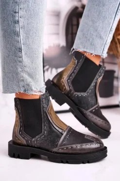 Botki Damskie Skórzane Sztyblety Maciejka Szare 04634-03