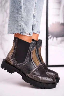 Botki Damskie Skórzane Sztyblety Maciejka Szare 04634-03