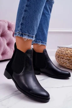 Botki Damskie Skórzane Sztyblety Maciejka Czarne 04359