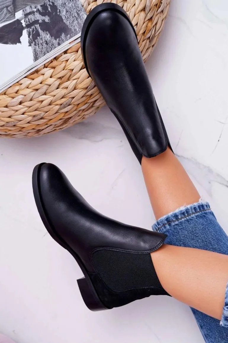 Botki Damskie Skórzane Sztyblety Maciejka Czarne 04359