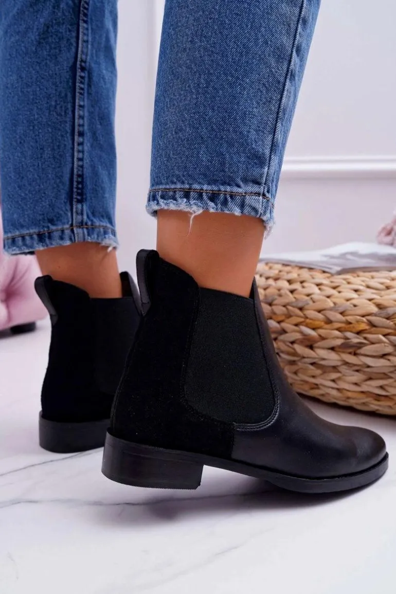 Botki Damskie Skórzane Sztyblety Maciejka Czarne 04359