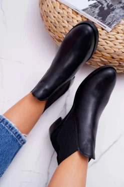 Botki Damskie Skórzane Sztyblety Maciejka Czarne 04359