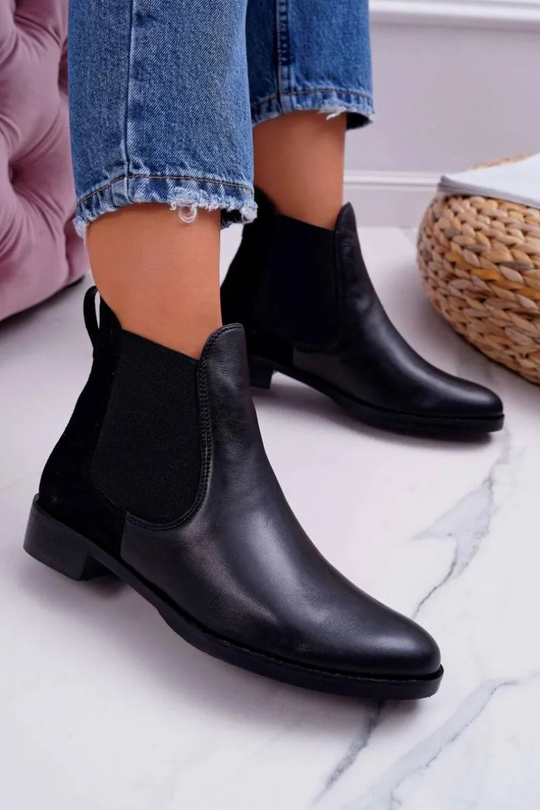 Botki Damskie Skórzane Sztyblety Maciejka Czarne 04359