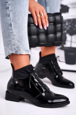 Botki Damskie Skórzane Trzewiki Maciejka Czarne 04744-01