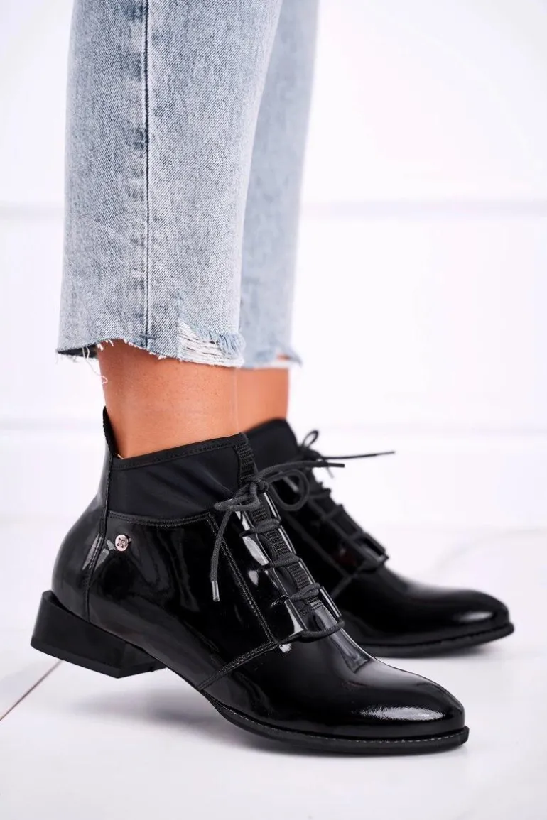 Botki Damskie Skórzane Trzewiki Maciejka Czarne 04744-01