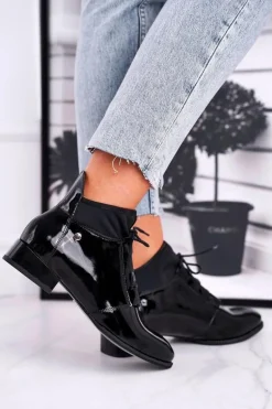 Botki Damskie Skórzane Trzewiki Maciejka Czarne 04744-01