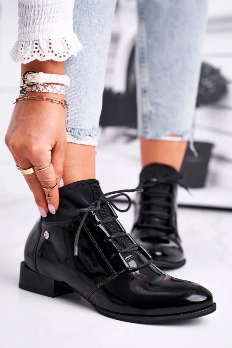 Botki Damskie Skórzane Trzewiki Maciejka Czarne 04744-01