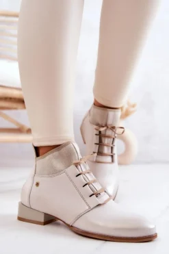 Botki Damskie Skórzane Trzewiki Maciejka Jasnobeżowe 04744-22