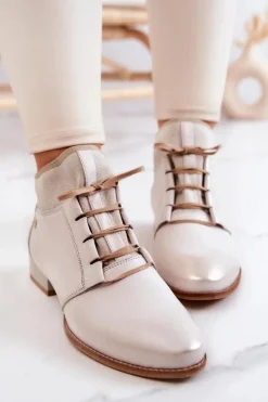 Botki Damskie Skórzane Trzewiki Maciejka Jasnobeżowe 04744-22