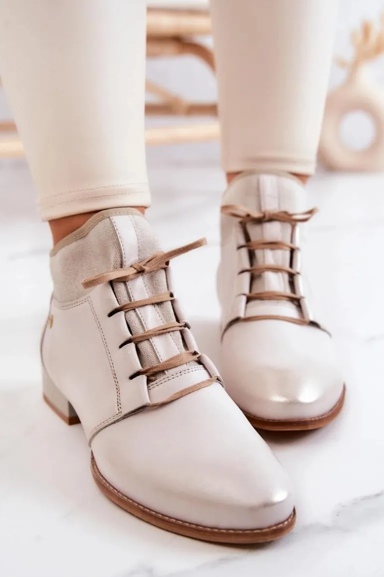 Botki Damskie Skórzane Trzewiki Maciejka Jasnobeżowe 04744-22