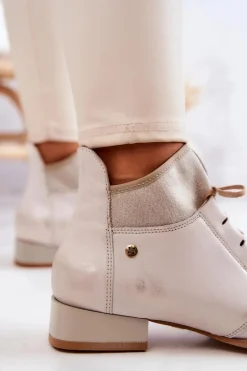 Botki Damskie Skórzane Trzewiki Maciejka Jasnobeżowe 04744-22