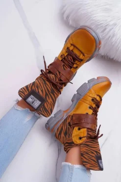 Botki Damskie Skórzane Trzewiki Maciejka Żółte 04218