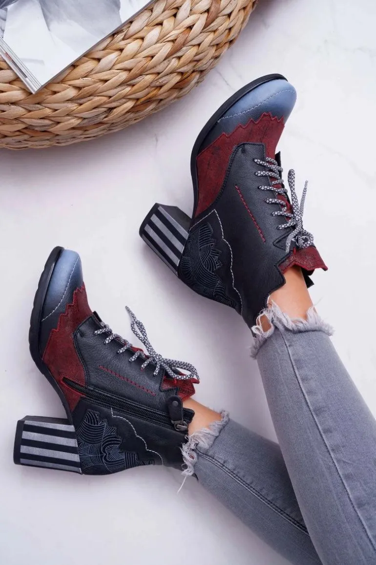 Botki Damskie Skórzane Trzewiki Maciejka Czarne 03190-01