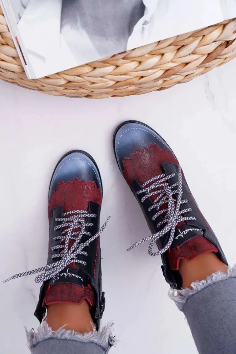 Botki Damskie Skórzane Trzewiki Maciejka Czarne 03190-01