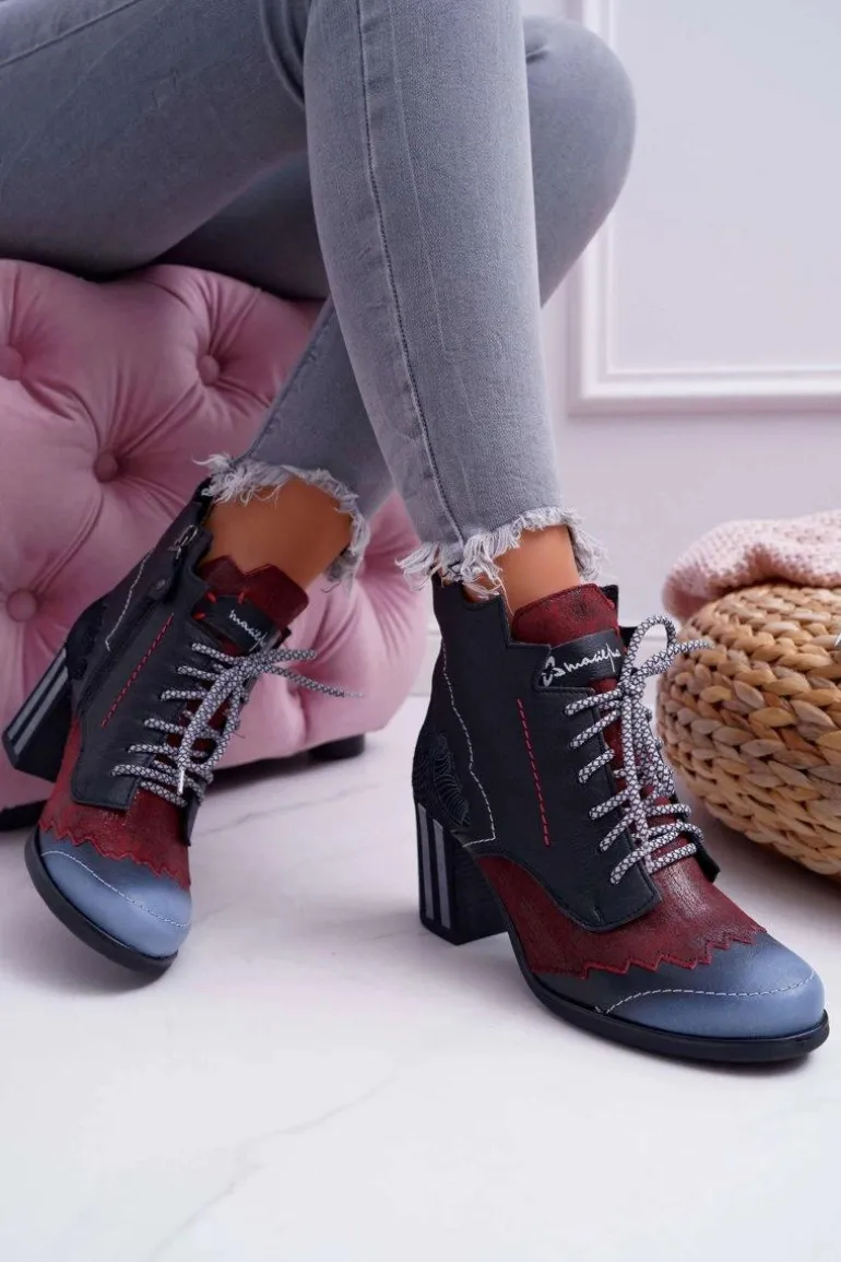 Botki Damskie Skórzane Trzewiki Maciejka Czarne 03190-01