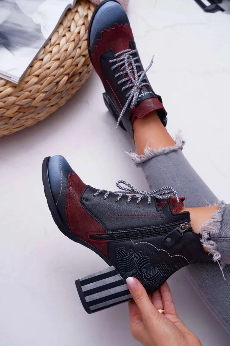 Botki Damskie Skórzane Trzewiki Maciejka Czarne 03190-01