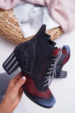 Botki Damskie Skórzane Trzewiki Maciejka Czarne 03190-01