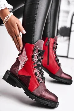 Botki Damskie Skórzane Trzewiki Maciejka Bordowe 04184-23/00-3