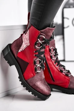 Botki Damskie Skórzane Trzewiki Maciejka Bordowe 04184-23/00-3