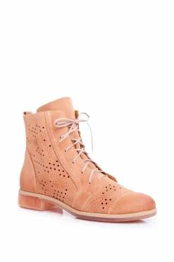 Botki Damskie Skórzane Trzewiki Maciejka Brzoskwiniowe 04468-18