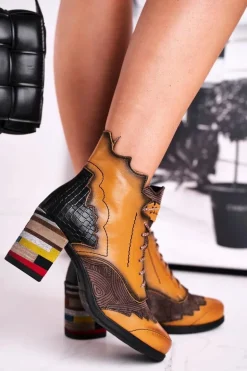 Botki Damskie Skórzane Trzewiki Maciejka Żółte 03190-07