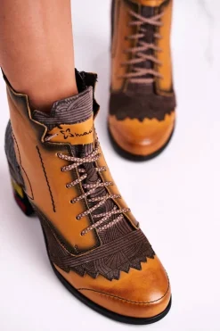 Botki Damskie Skórzane Trzewiki Maciejka Żółte 03190-07