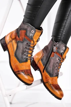 Botki Damskie Skórzane Trzewiki Ocieplane Maciejka Żółte 04625-07