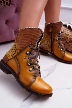 Botki Damskie Skórzane Trzewiki Maciejka Żółte 3623A-07