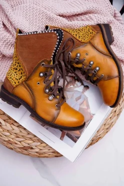 Botki Damskie Skórzane Trzewiki Maciejka Żółte 3623A-07