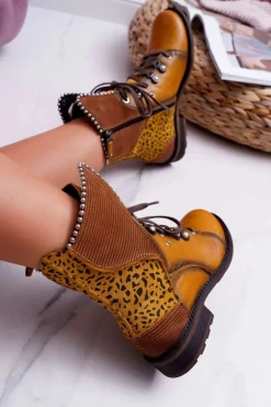 Botki Damskie Skórzane Trzewiki Maciejka Żółte 3623A-07