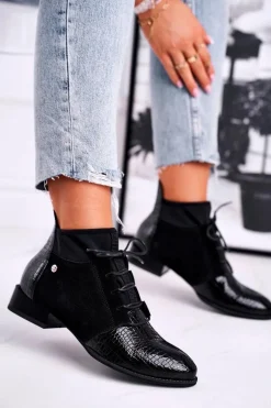 Botki Damskie Skórzane Trzewiki Maciejka Czarne 04744-20