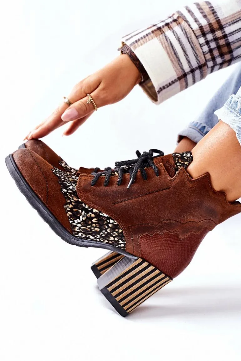 Botki Damskie Skórzane Trzewiki Maciejka Brązowe 03190-02