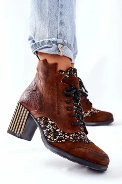 Botki Damskie Skórzane Trzewiki Maciejka Brązowe 03190-02