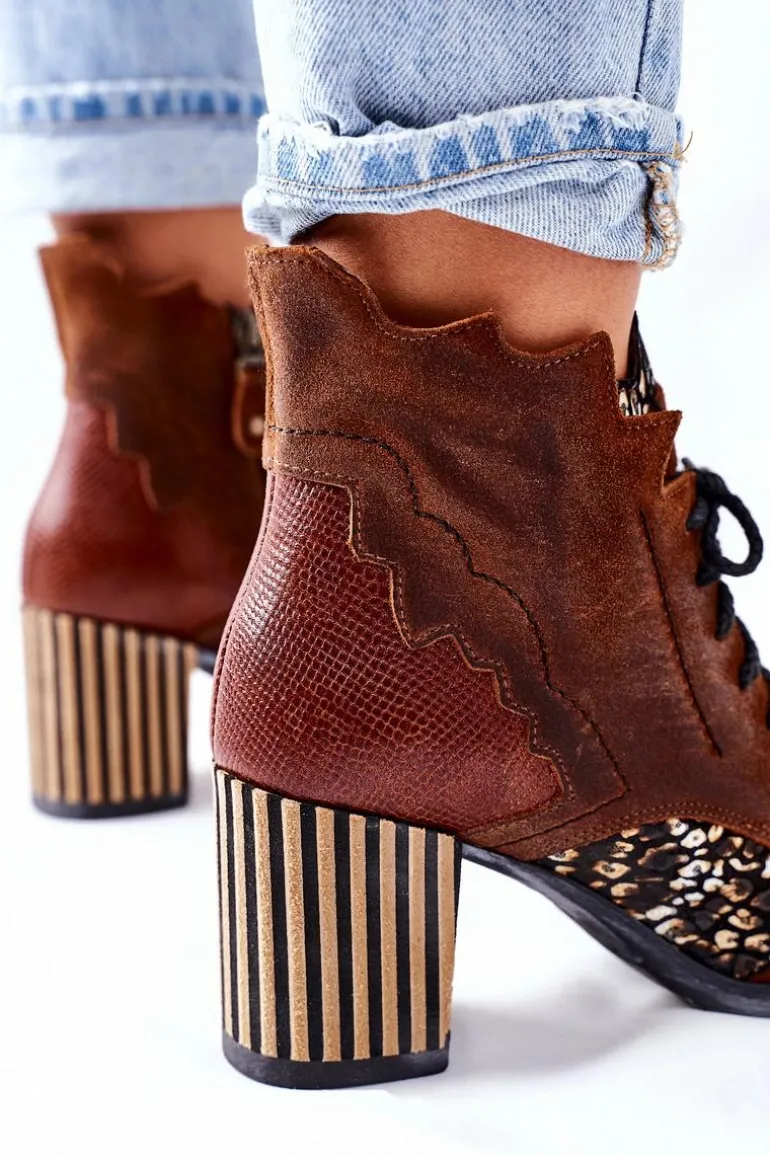 Botki Damskie Skórzane Trzewiki Maciejka Brązowe 03190-02