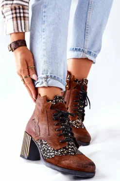 Botki Damskie Skórzane Trzewiki Maciejka Brązowe 03190-02