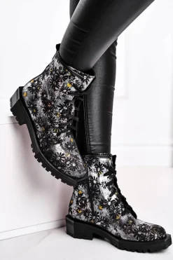 Botki Damskie Skórzane Trzewiki Maciejka Kwiaty 04869-38