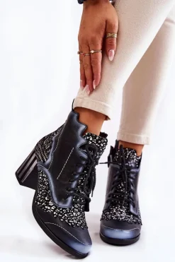 Botki Damskie Skórzane Trzewiki Maciejka Czarne 03190-20