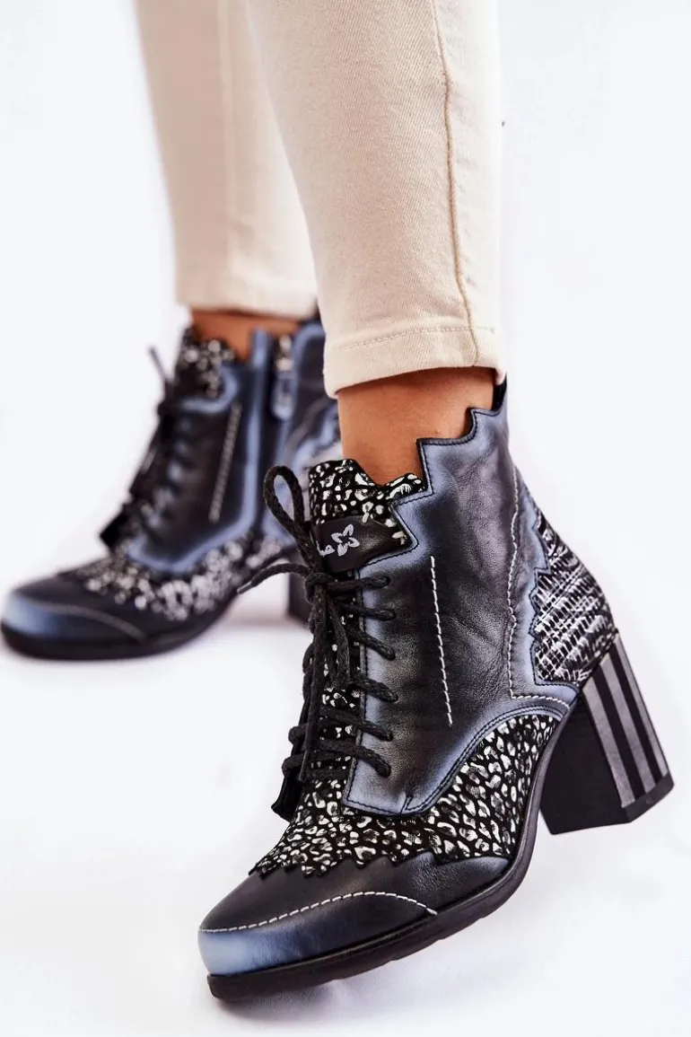 Botki Damskie Skórzane Trzewiki Maciejka Czarne 03190-20