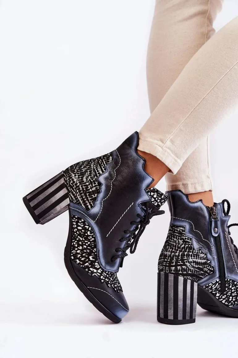 Botki Damskie Skórzane Trzewiki Maciejka Czarne 03190-20