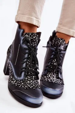 Botki Damskie Skórzane Trzewiki Maciejka Czarne 03190-20