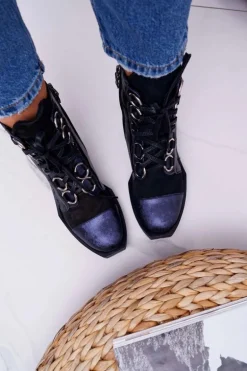 Botki Damskie Skórzane Trzewiki Maciejka Granatowe 04184-17/00-3