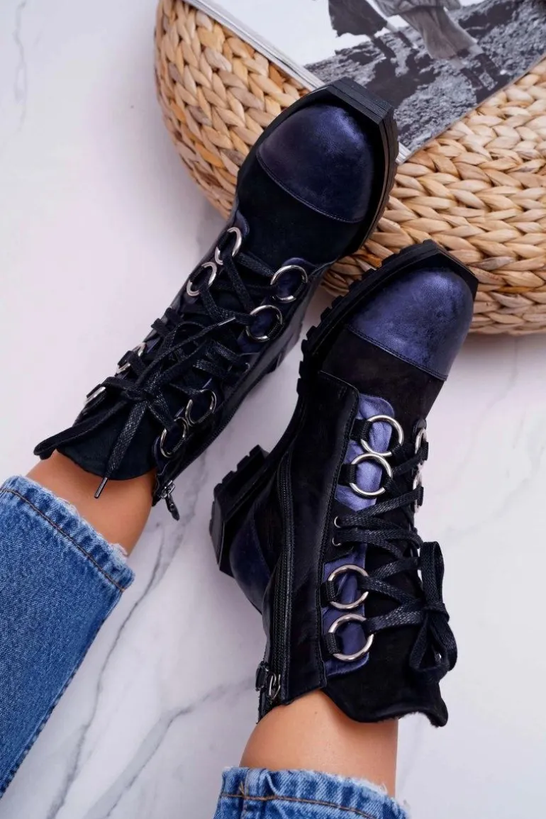 Botki Damskie Skórzane Trzewiki Maciejka Granatowe 04184-17/00-3