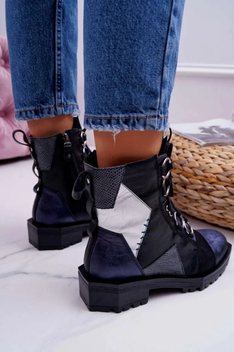 Botki Damskie Skórzane Trzewiki Maciejka Granatowe 04184-17/00-3