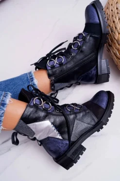 Botki Damskie Skórzane Trzewiki Maciejka Granatowe 04184-17/00-3