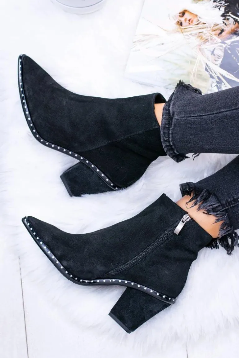 Botki Damskie Skórzane W Szpic Z Suwakiem Czarne Sonoma